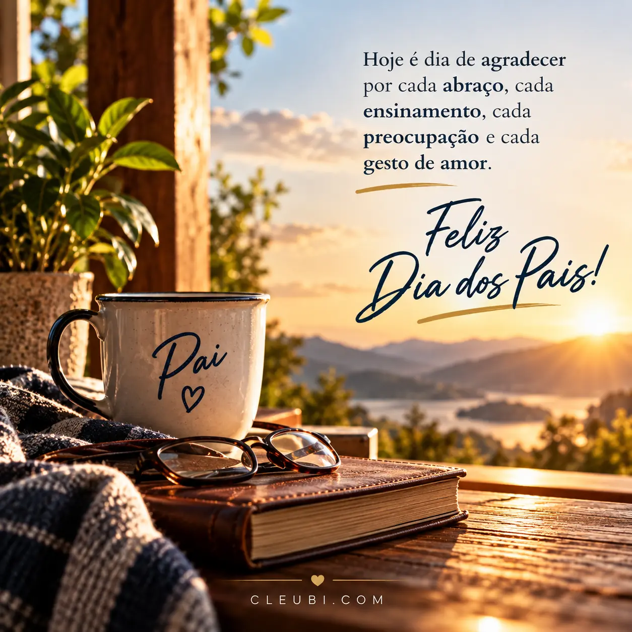 Imagem de Dia Dos Pais com a mensagem: Hoje é dia de agradecer por cada abraço, cada ensinamento, cada preocupação e cada gesto de amor. Feliz Dia dos Pais!