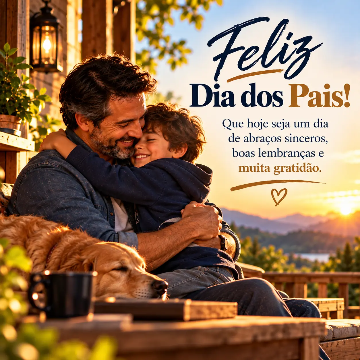 Imagem de Dia Dos Pais com a mensagem: Feliz Dia dos Pais! Que hoje seja um dia de abraços sinceros, boas lembranças e muita gratidão.