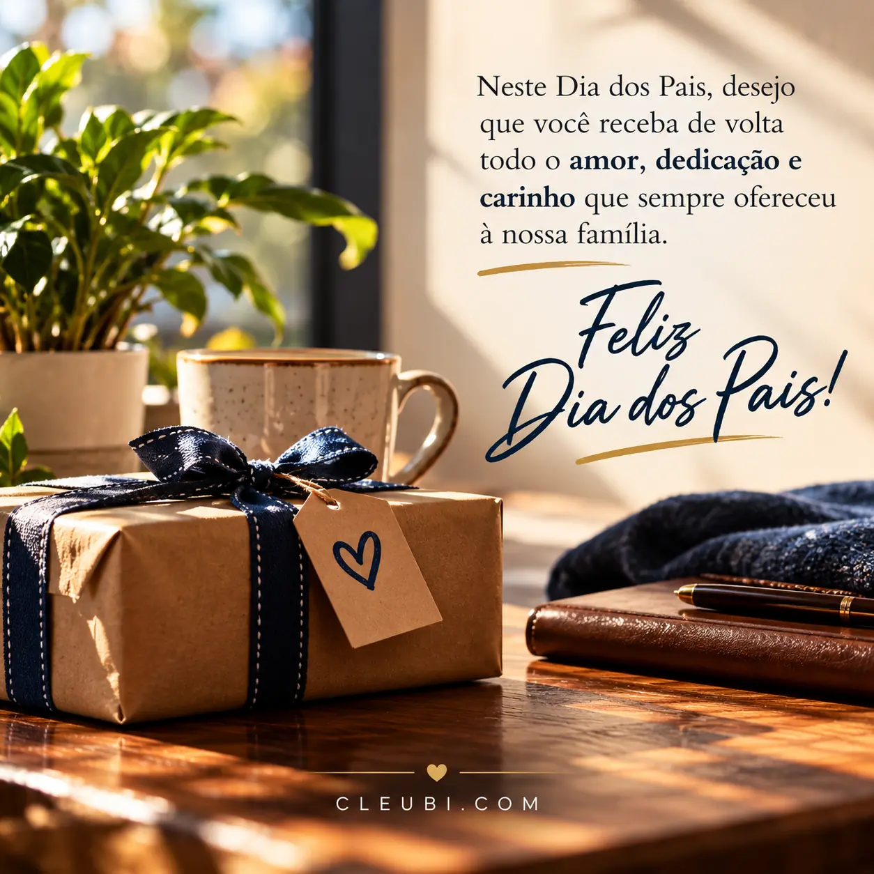 Imagem de Dia Dos Pais com a mensagem: Neste Dia dos Pais, desejo que você receba de volta todo o amor, dedicação e carinho que sempre ofereceu à nossa família.
