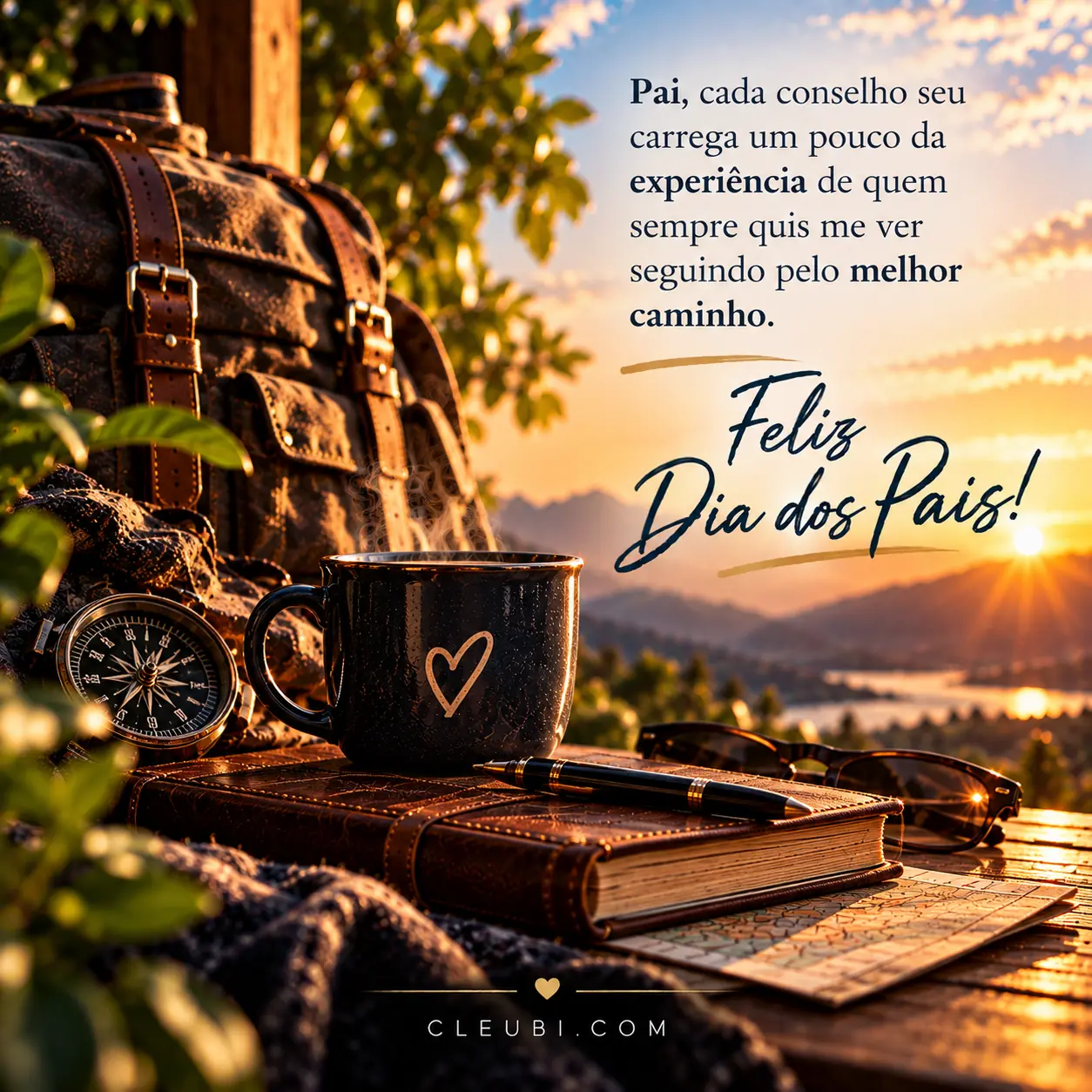 Imagem de Dia Dos Pais com a mensagem: Pai, cada conselho seu carrega um pouco da experiência de quem sempre quis me ver seguindo pelo melhor caminho.