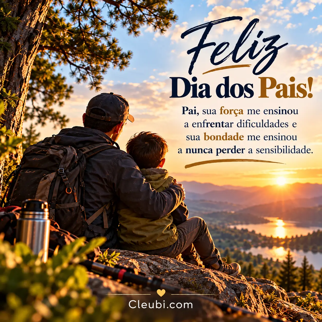 Imagem de Dia Dos Pais com a mensagem: Pai, sua força me ensinou a enfrentar dificuldades e sua bondade me ensinou a nunca perder a sensibilidade.