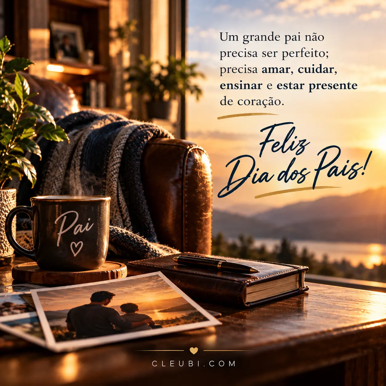 Imagem de Dia Dos Pais com a mensagem: Um grande pai não precisa ser perfeito; precisa amar, cuidar, ensinar e estar presente de coração.