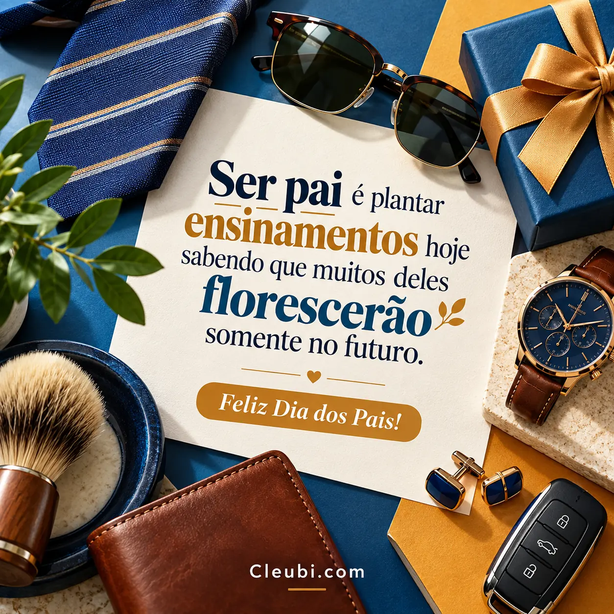 Imagem de Dia Dos Pais com a mensagem: Ser pai é plantar ensinamentos hoje sabendo que muitos deles florescerão somente no futuro.