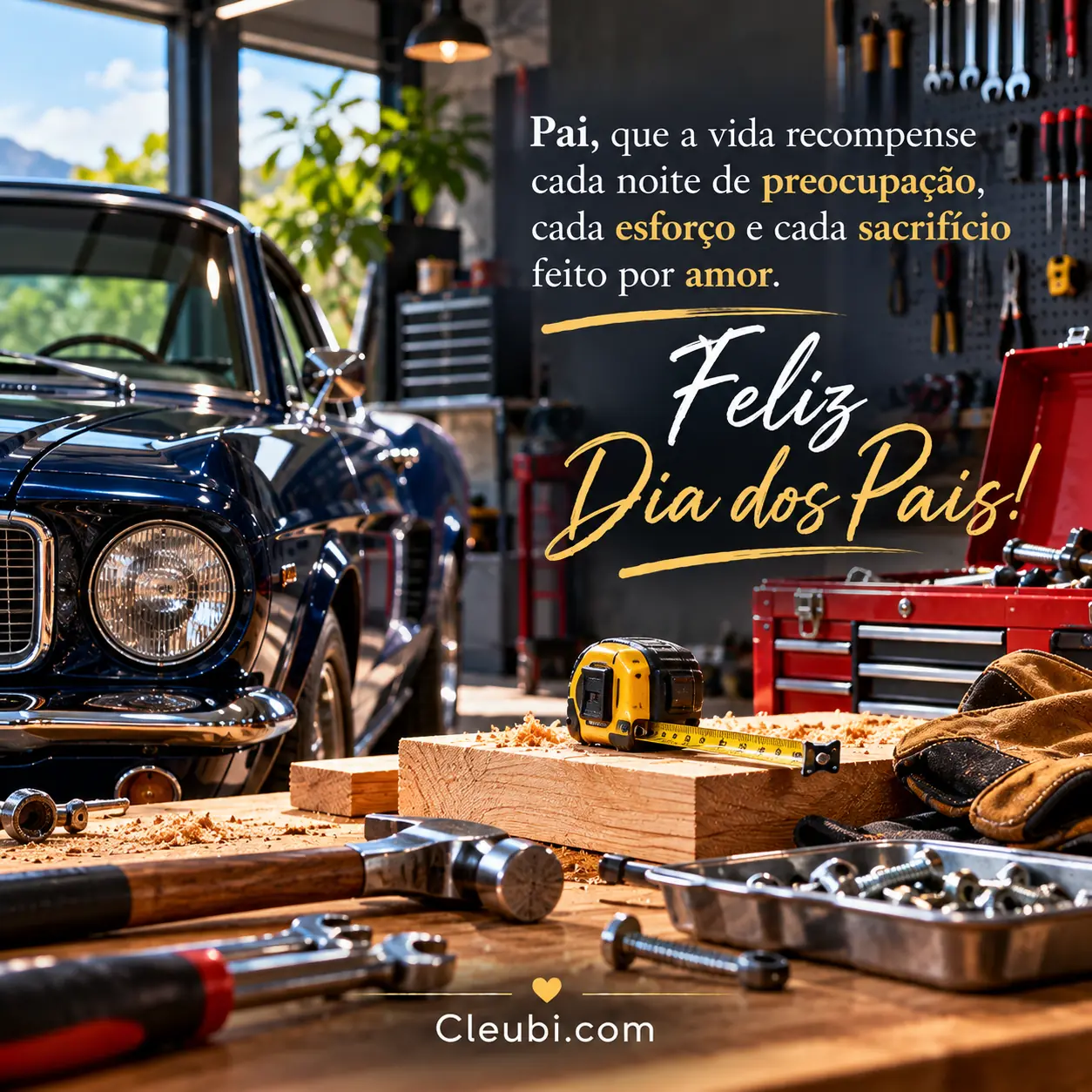 Imagem de Dia Dos Pais com a mensagem: Pai, que a vida recompense cada noite de preocupação, cada esforço e cada sacrifício feito por amor.