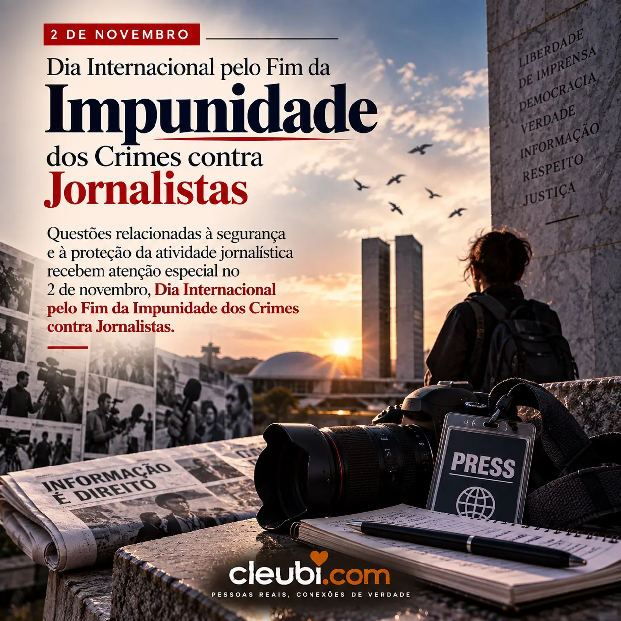 Imagem de Dia Internacional pelo Fim da Impunidade dos Crimes contra Jornalistas com a mensagem: Questões relacionadas à segurança e à proteção da atividade jornalística recebem at