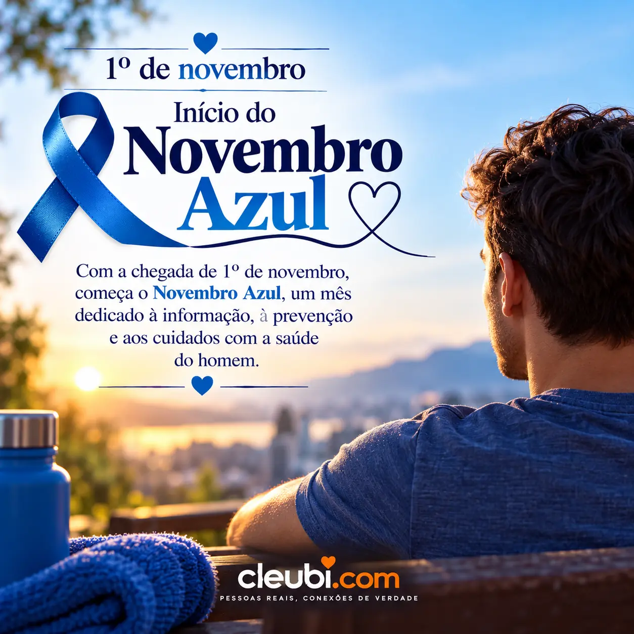 Imagem de Novembro Azul com a mensagem: Com a chegada de 1º de novembro, começa o Novembro Azul, um mês dedicado à informação, à prevenção e aos cuidados com a saúde do homem.
