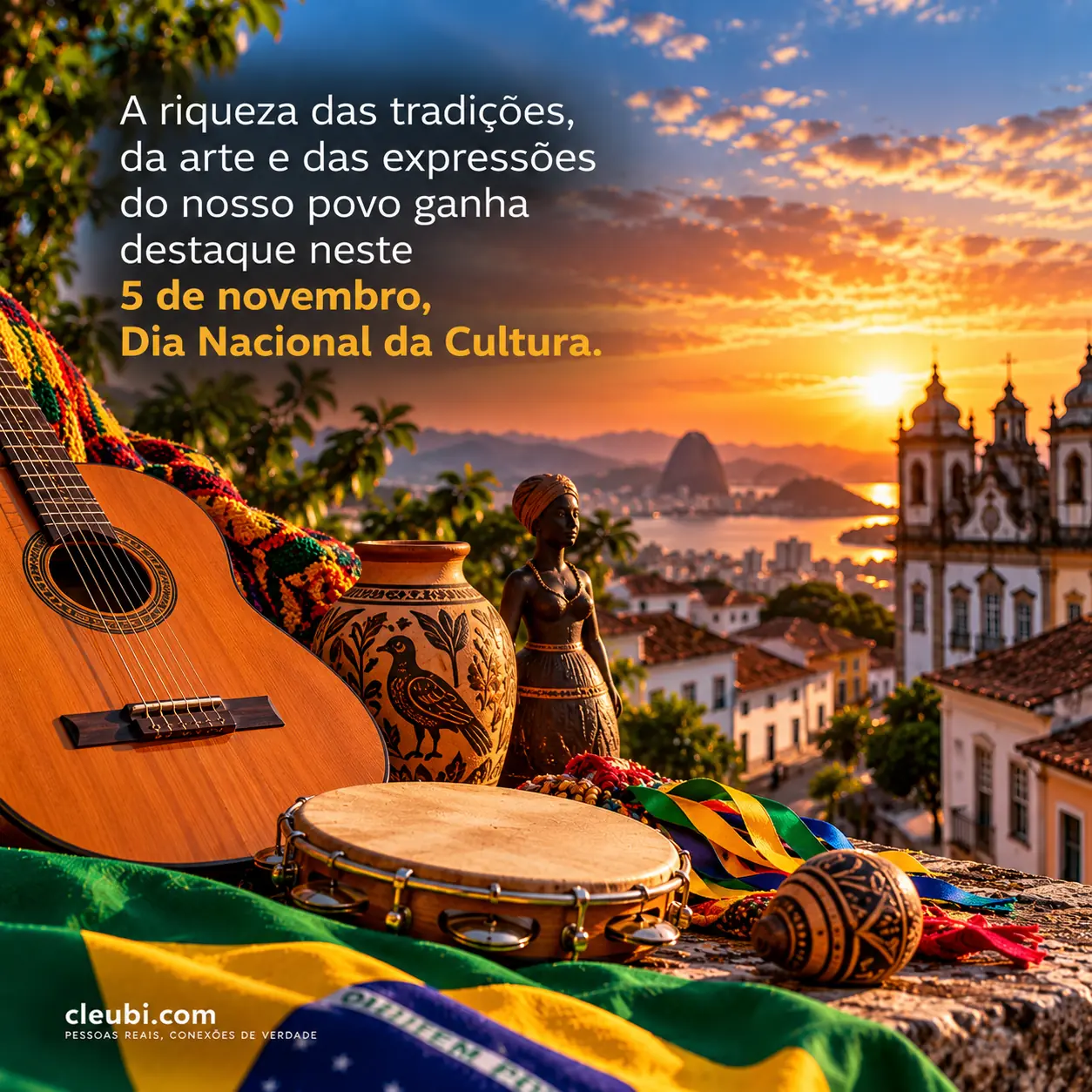 Imagem de 5 de novembro — Dia Nacional da Cultura com a mensagem: A riqueza das tradições, da arte e das expressões do nosso povo ganha destaque neste 5 de novembro, Dia Nacional d