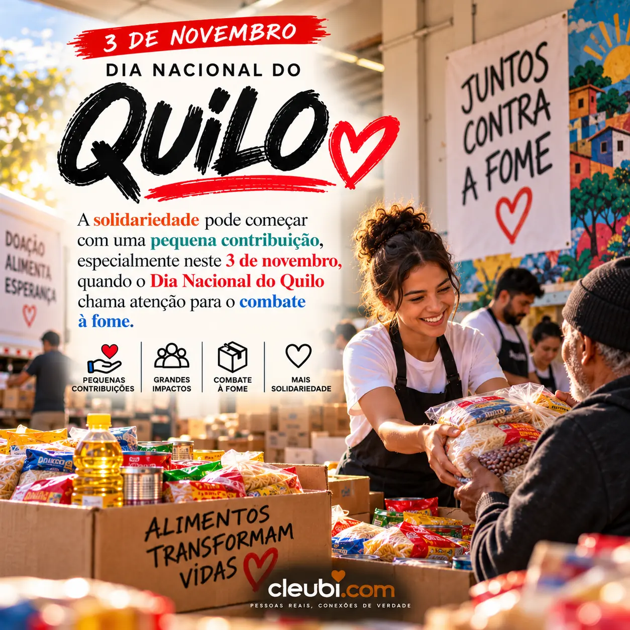 Imagem de 3 de novembro, Dia Nacional do Quilo com a mensagem: A solidariedade pode começar com uma pequena contribuição, especialmente neste 3 de novembro, quando o Dia Nacional d