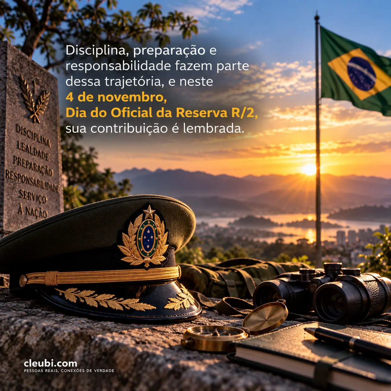 Imagem de 4 de novembro, Dia do Oficial da Reserva R/2 com a mensagem: Disciplina, preparação e responsabilidade fazem parte dessa trajetória, e neste 4 de novembro, Dia do Oficial