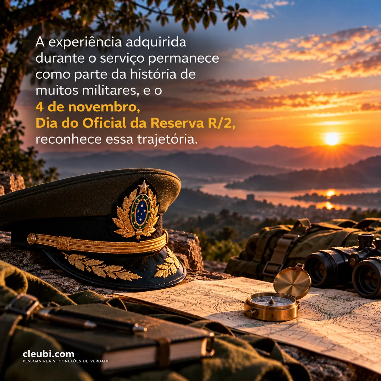 Imagem de 4 de novembro, Dia do Oficial da Reserva R/2 com a mensagem: A experiência adquirida durante o serviço permanece como parte da história de muitos militares, e o 4 de nove