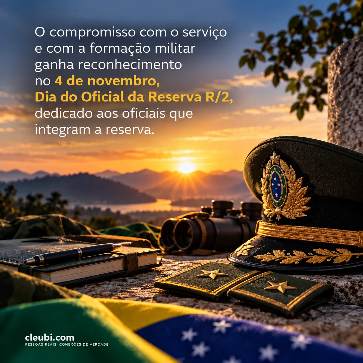 Imagem de 4 de novembro, Dia do Oficial da Reserva R/2 com a mensagem: O compromisso com o serviço e com a formação militar ganha reconhecimento no 4 de novembro, Dia do Oficial da