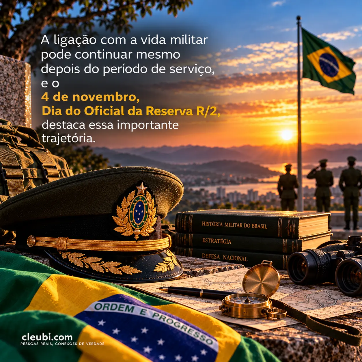 Imagem de 4 de novembro, Dia do Oficial da Reserva R/2 com a mensagem: A ligação com a vida militar pode continuar mesmo depois do período de serviço, e o 4 de novembro, Dia do Ofi