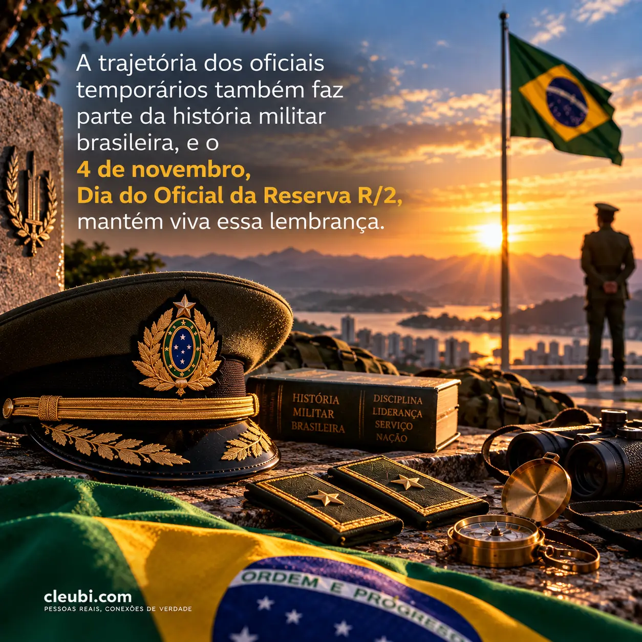 Imagem de 4 de novembro, Dia do Oficial da Reserva R/2 com a mensagem: A trajetória dos oficiais temporários também faz parte da história militar brasileira, e o 4 de novembro, Dia