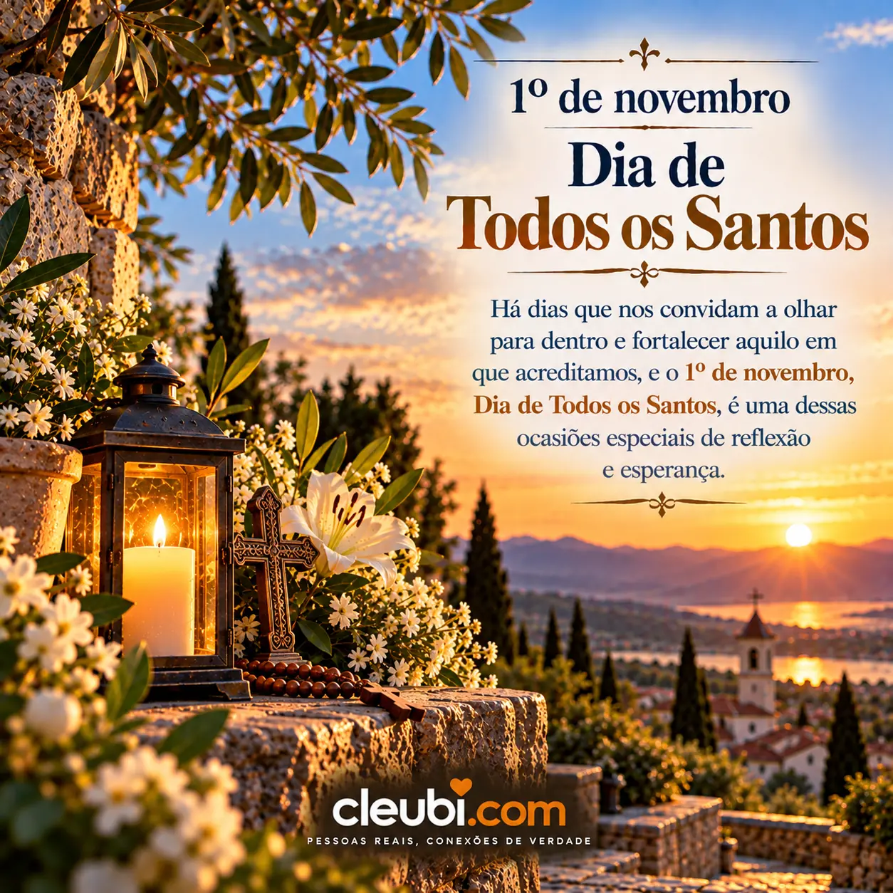 Imagem de 1º de novembro Dia de Todos os Santos com a mensagem: Há dias que nos convidam a olhar para dentro e fortalecer aquilo em que acreditamos, e o 1º de novembro, Dia de Todo