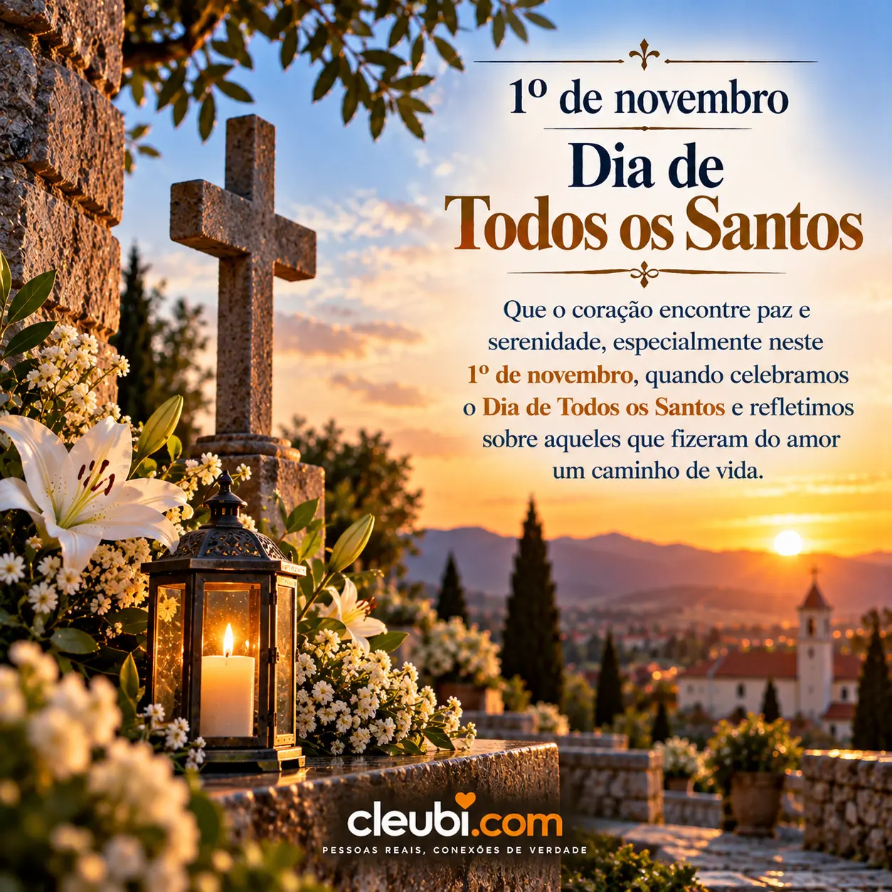 Imagem de 1º de novembro Dia de Todos os Santos com a mensagem: Que o coração encontre paz e serenidade, especialmente neste 1º de novembro, quando celebramos o Dia de Todos os San