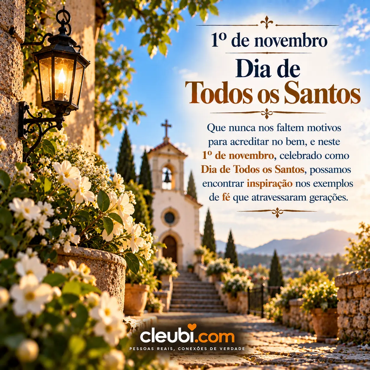 Imagem de 1º de novembro Dia de Todos os Santos com a mensagem: Que nunca nos faltem motivos para acreditar no bem, e neste 1º de novembro, celebrado como Dia de Todos os Santos, p